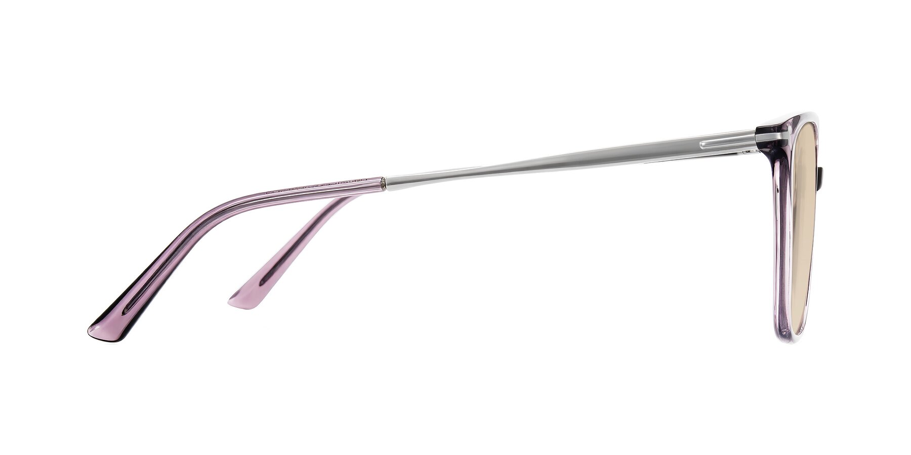 Side of Trusten in Transparent Purple with Light Brown Tinted Lenses