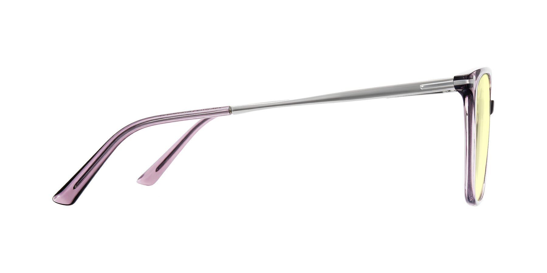 Side of Trusten in Transparent Purple with Light Yellow Tinted Lenses