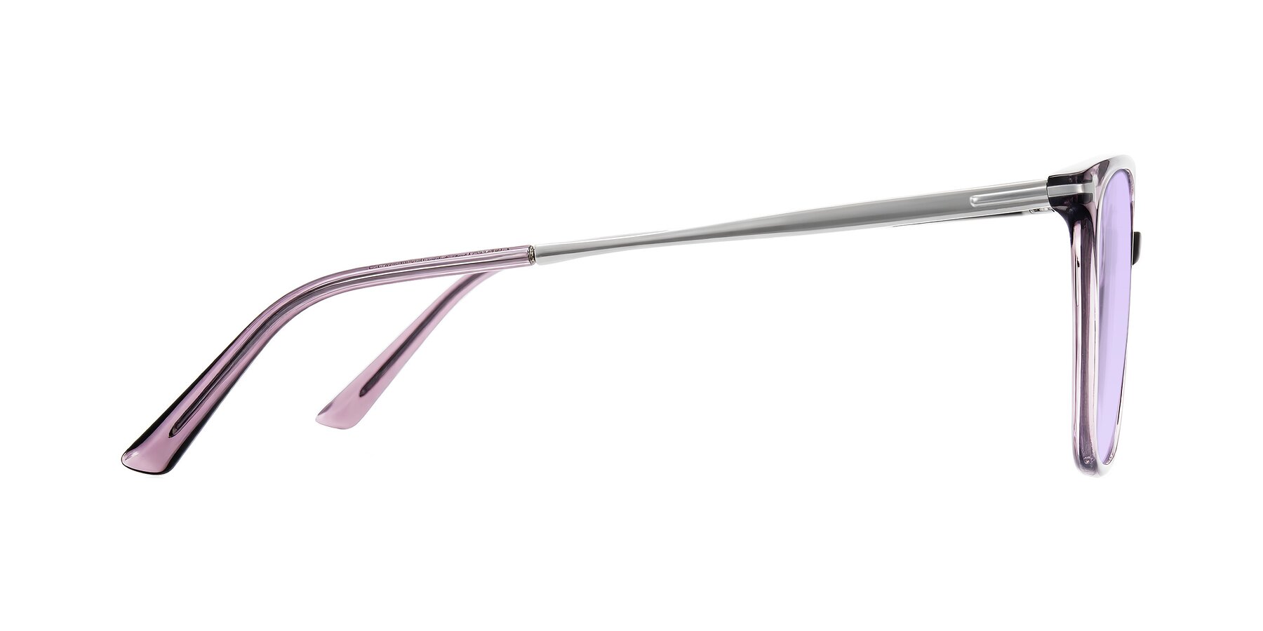 Side of Trusten in Transparent Purple with Light Purple Tinted Lenses