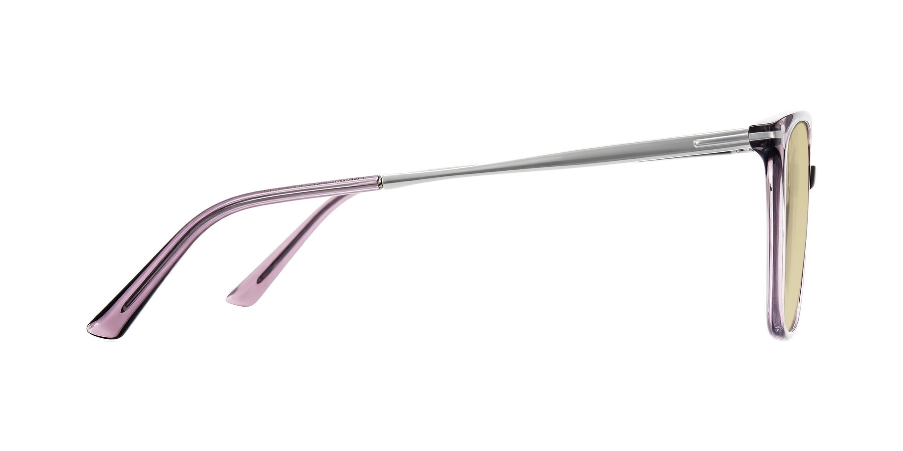 Side of Trusten in Transparent Purple with Light Champagne Tinted Lenses