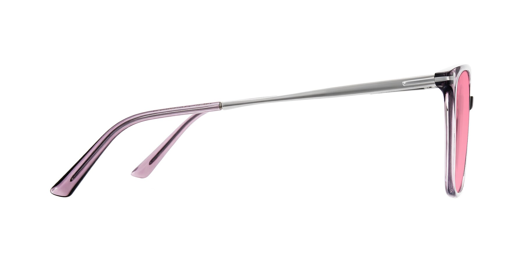 Side of Trusten in Transparent Purple with Pink Tinted Lenses