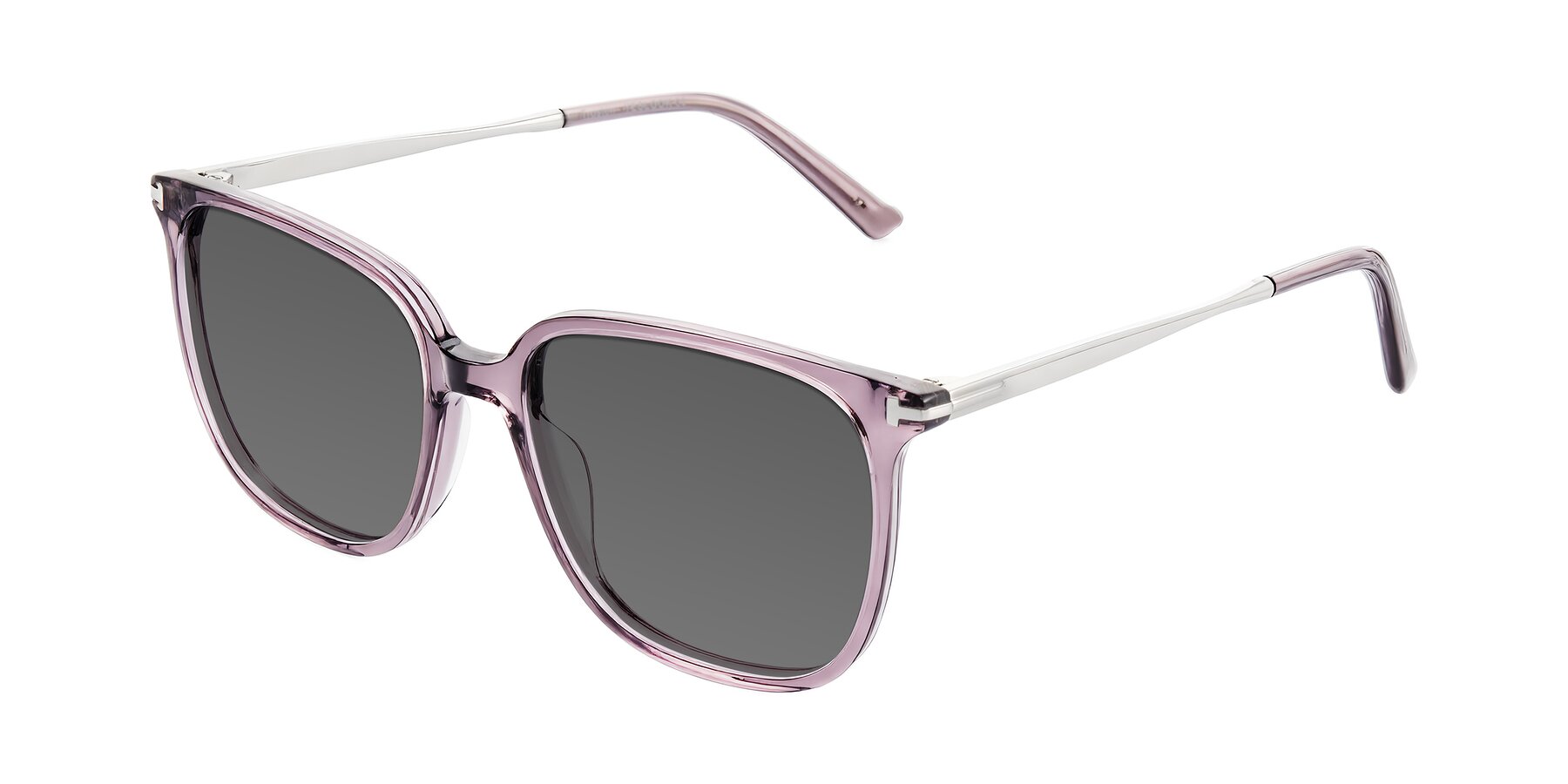 Angle of Trusten in Transparent Purple with Medium Gray Tinted Lenses