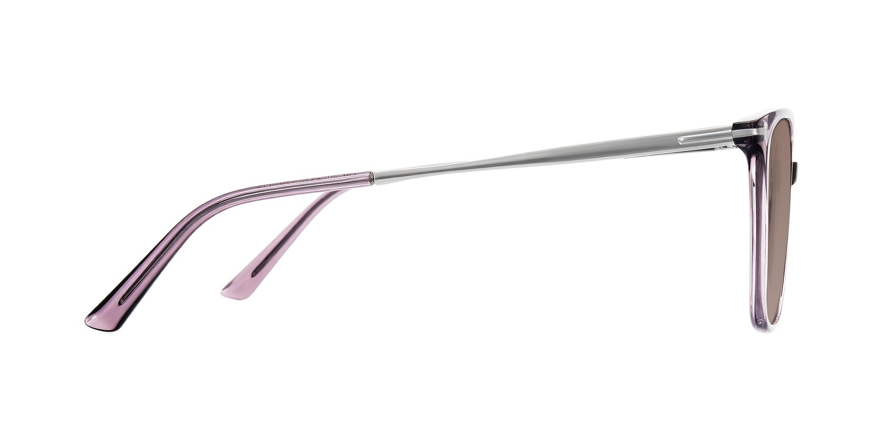 Side of Trusten in Transparent Purple with Medium Brown Tinted Lenses