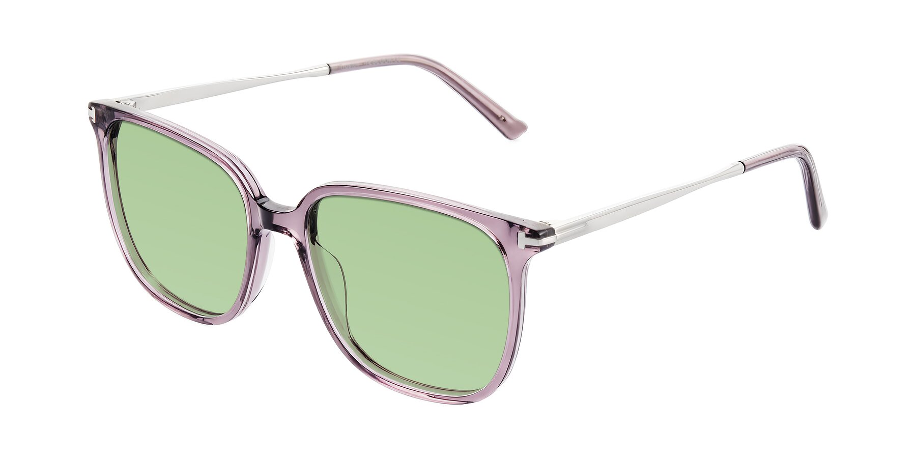 Angle of Trusten in Transparent Purple with Medium Green Tinted Lenses