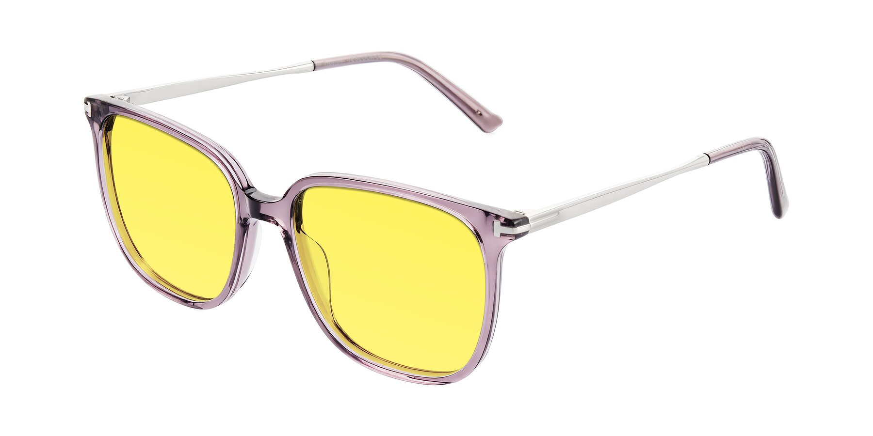 Angle of Trusten in Transparent Purple with Medium Yellow Tinted Lenses