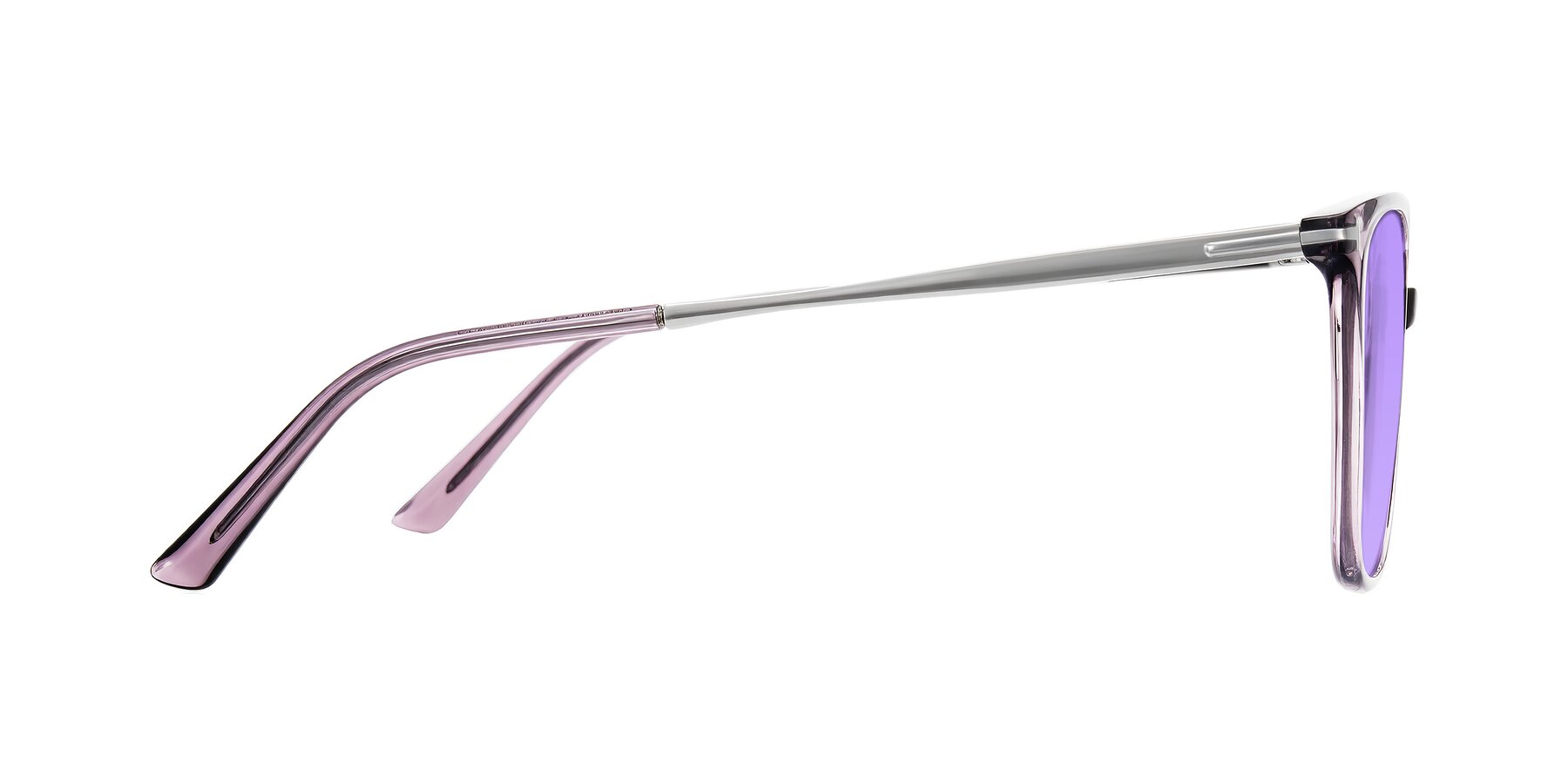 Side of Trusten in Transparent Purple with Medium Purple Tinted Lenses