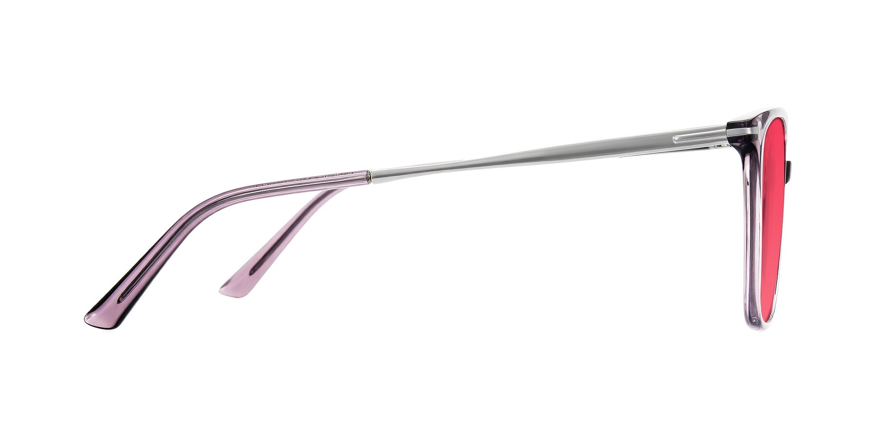 Side of Trusten in Transparent Purple with Red Tinted Lenses