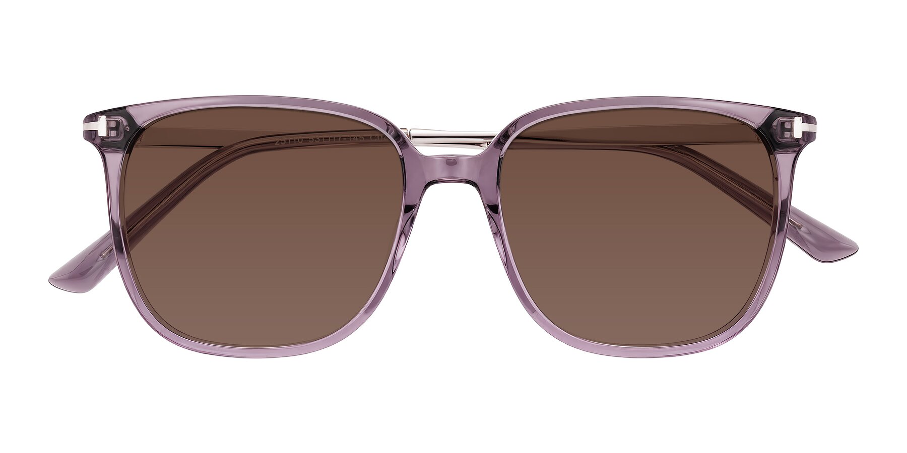 Folded Front of Trusten in Transparent Purple with Brown Tinted Lenses