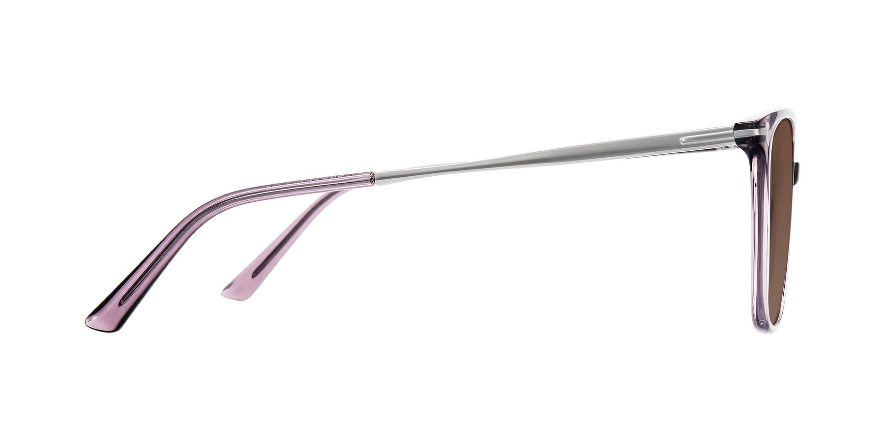 Side of Trusten in Transparent Purple with Brown Tinted Lenses