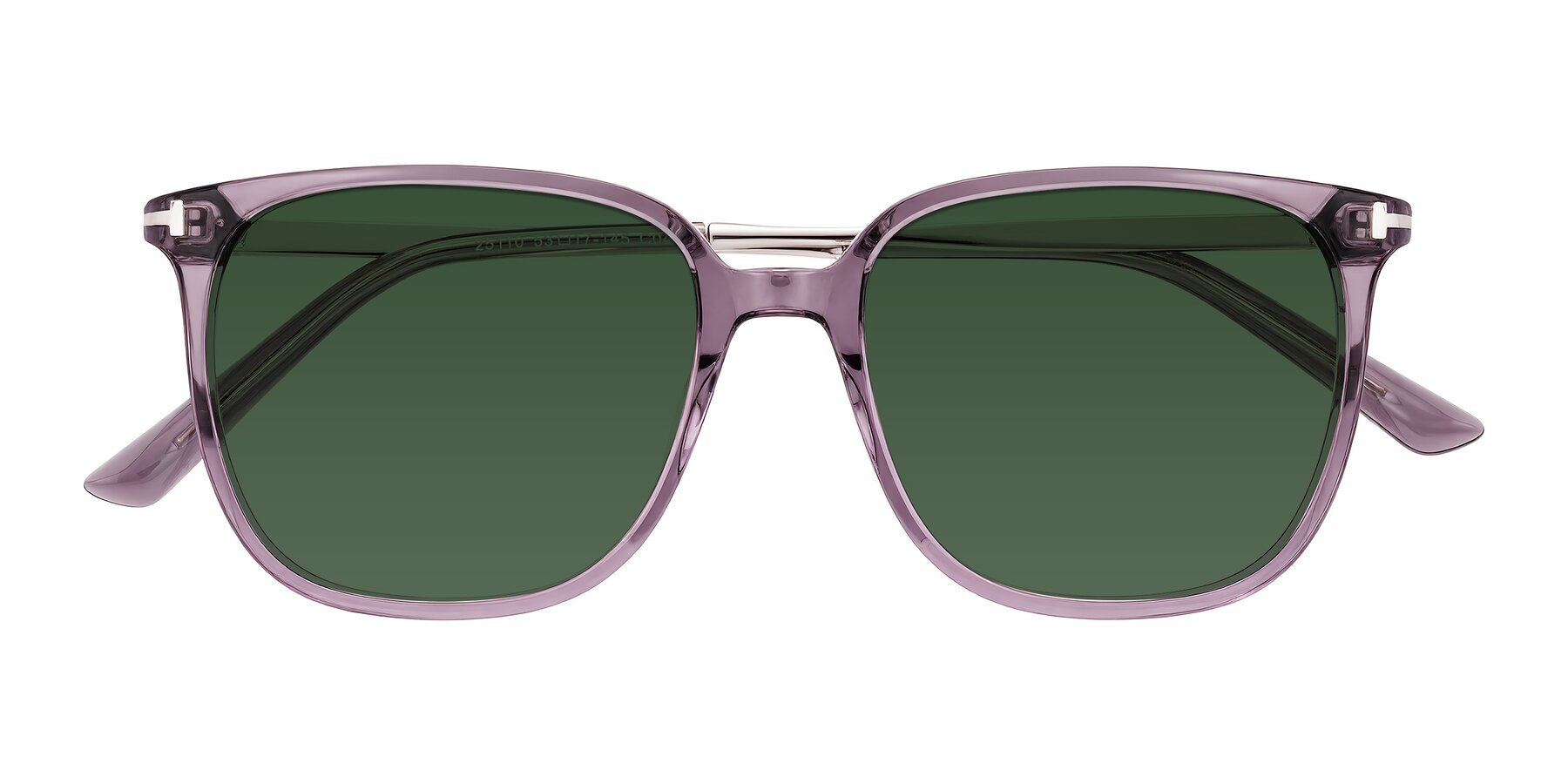 Folded Front of Trusten in Transparent Purple with Green Tinted Lenses