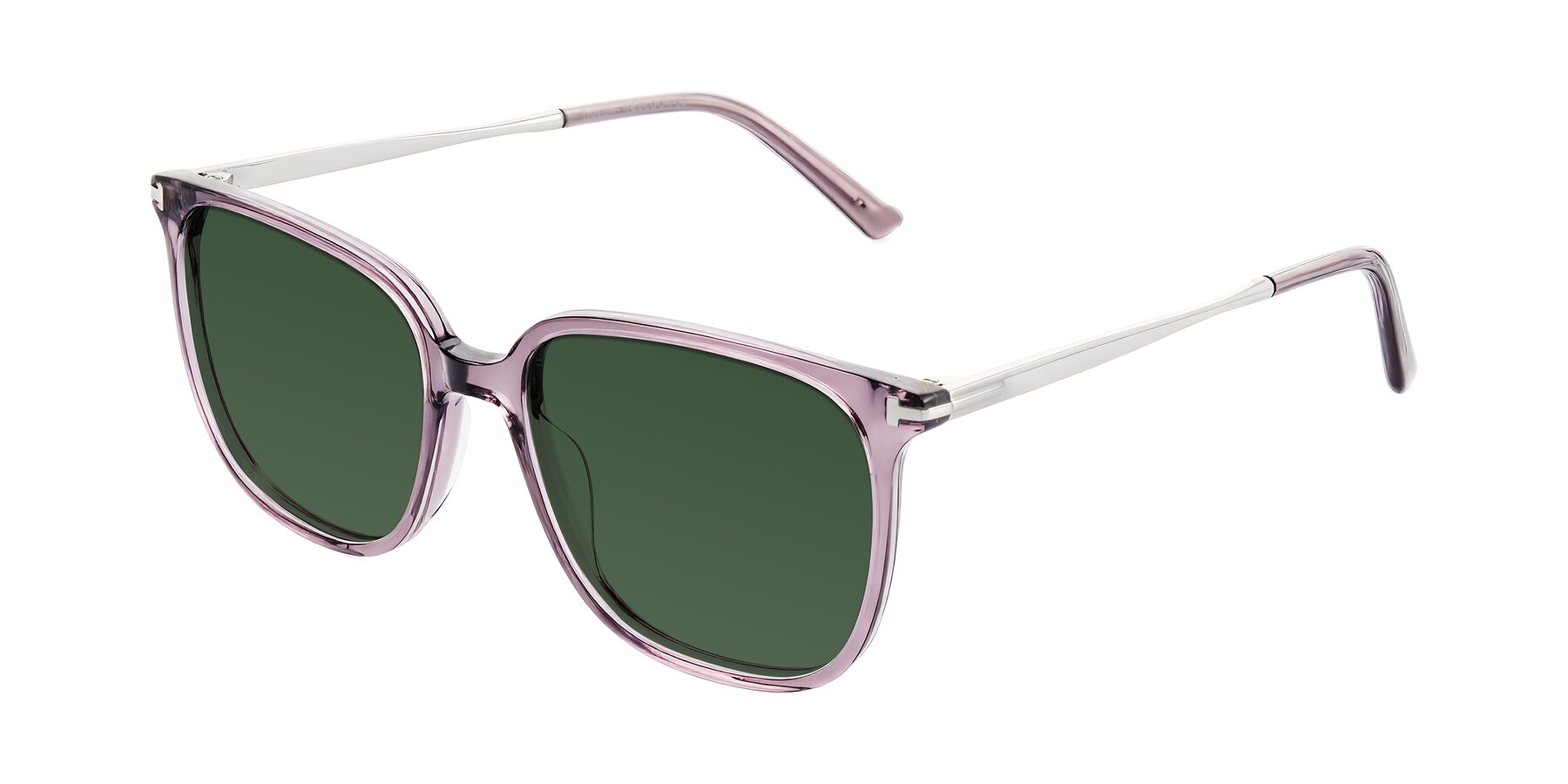 Angle of Trusten in Transparent Purple with Green Tinted Lenses