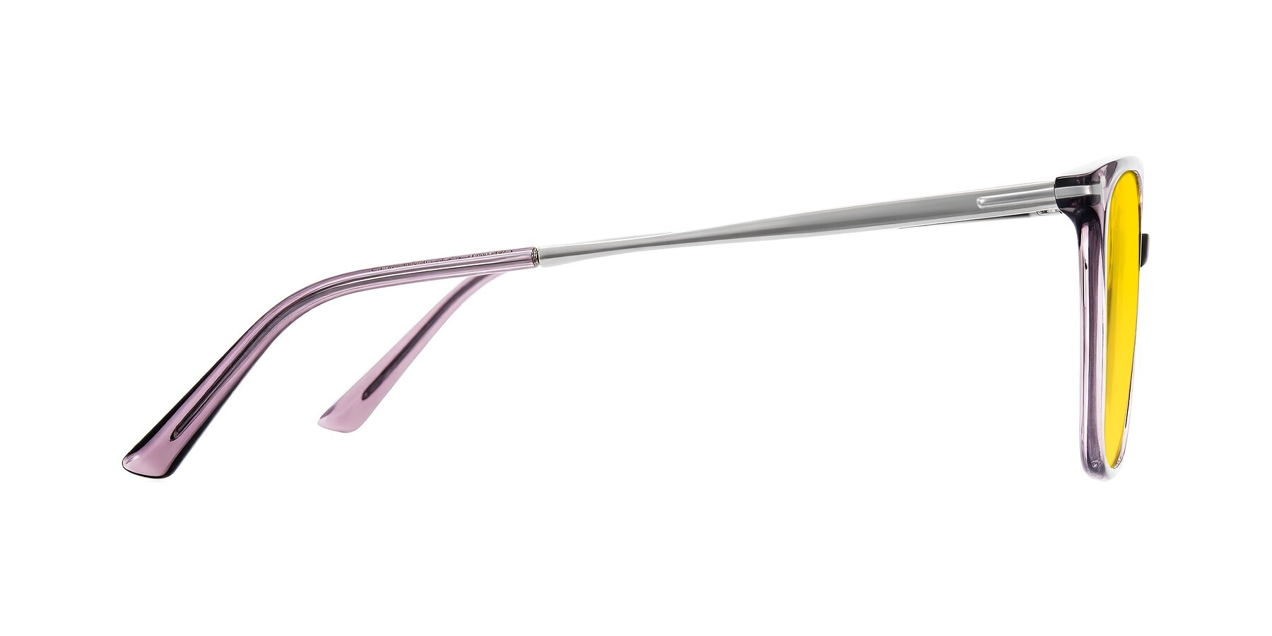 Side of Trusten in Transparent Purple with Yellow Tinted Lenses