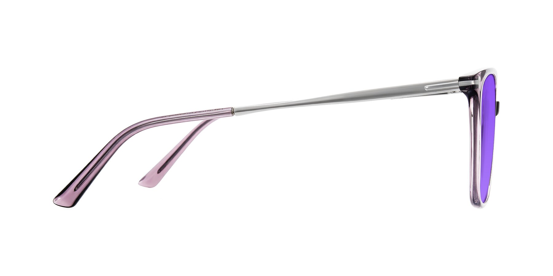 Side of Trusten in Transparent Purple with Purple Tinted Lenses