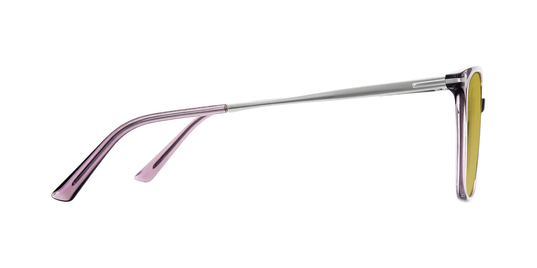 Side of Trusten in Transparent Purple with Champagne Tinted Lenses