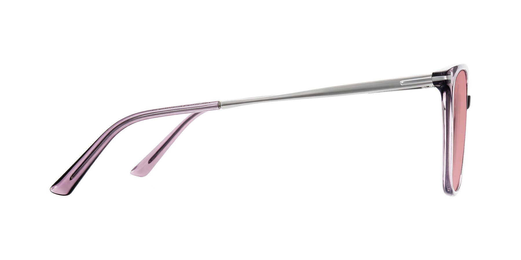 Side of Trusten in Transparent Purple with Medium Garnet Tinted Lenses