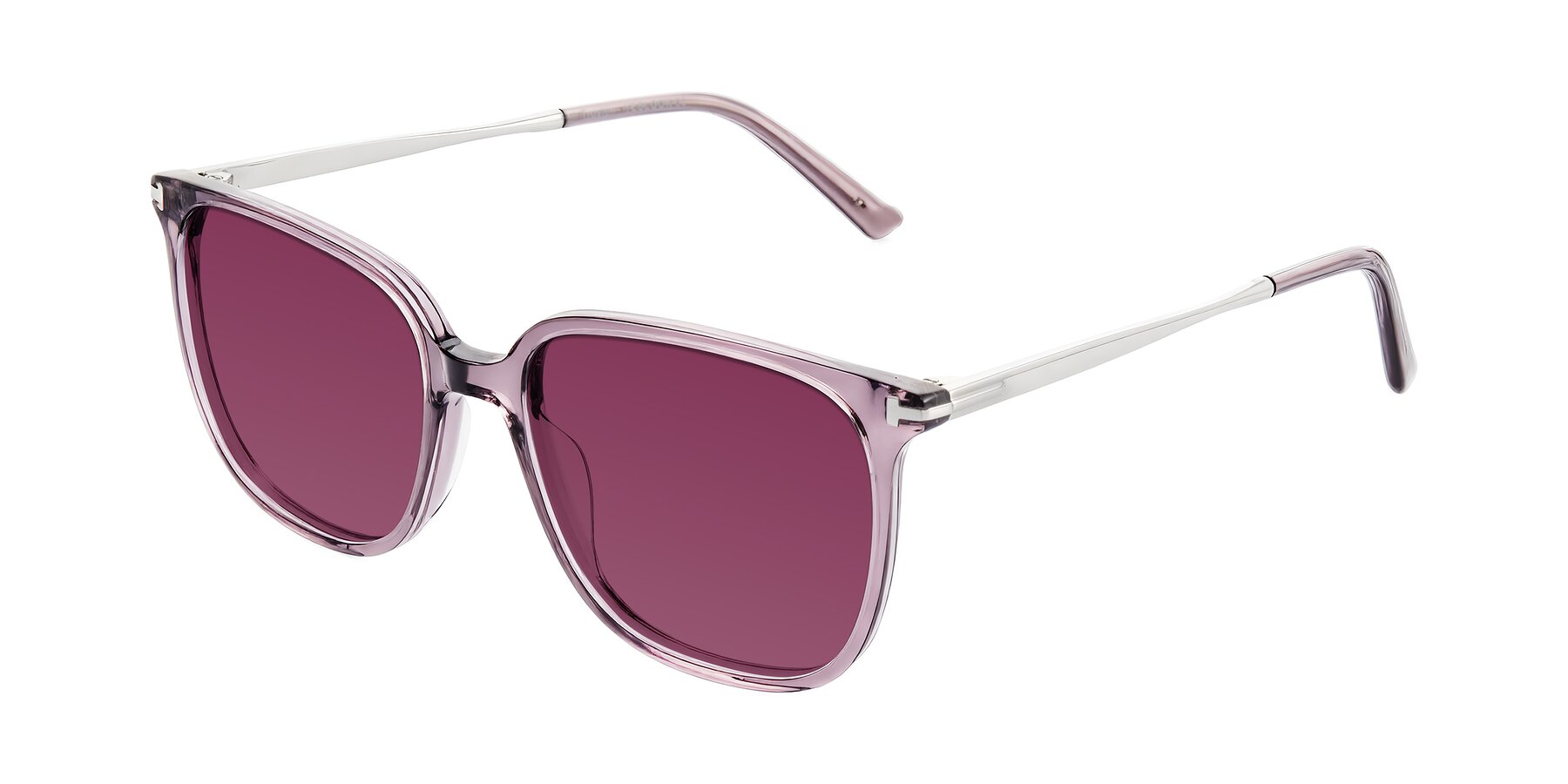 Angle of Trusten in Transparent Purple with Wine Tinted Lenses
