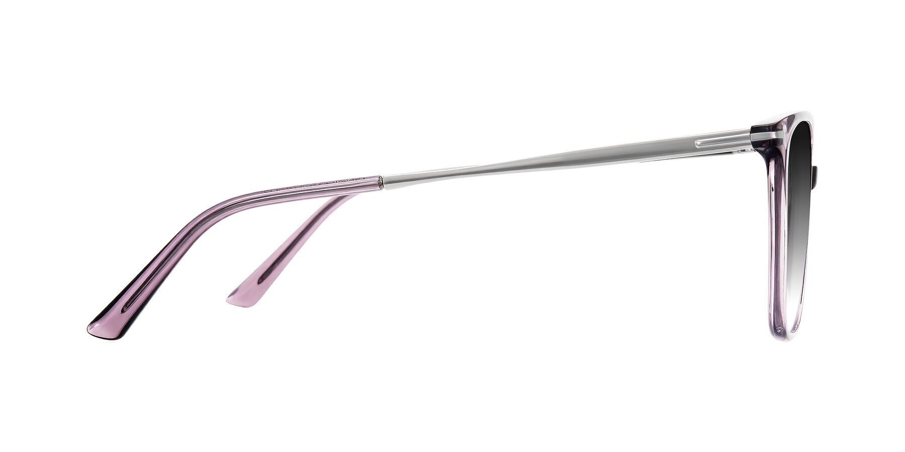 Side of Trusten in Transparent Purple with Gray Gradient Lenses