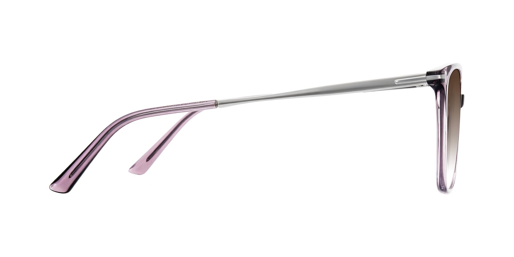 Side of Trusten in Transparent Purple with Brown Gradient Lenses