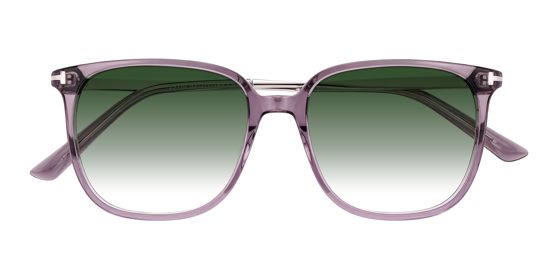Folded Front of Trusten in Transparent Purple with Green Gradient Lenses