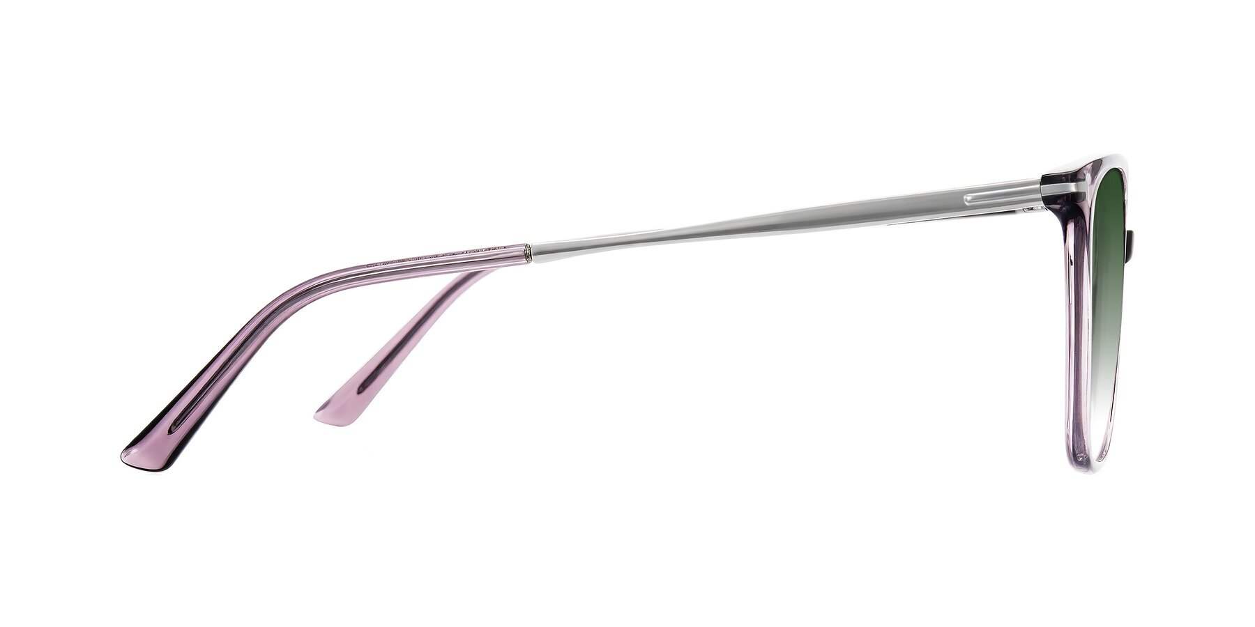 Side of Trusten in Transparent Purple with Green Gradient Lenses