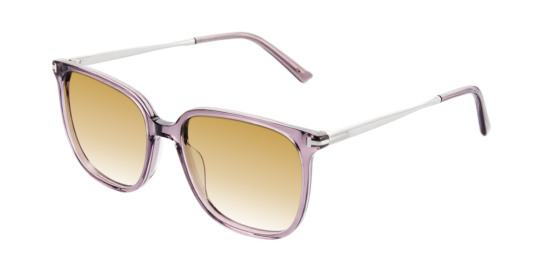 Angle of Trusten in Transparent Purple with Champagne Gradient Lenses