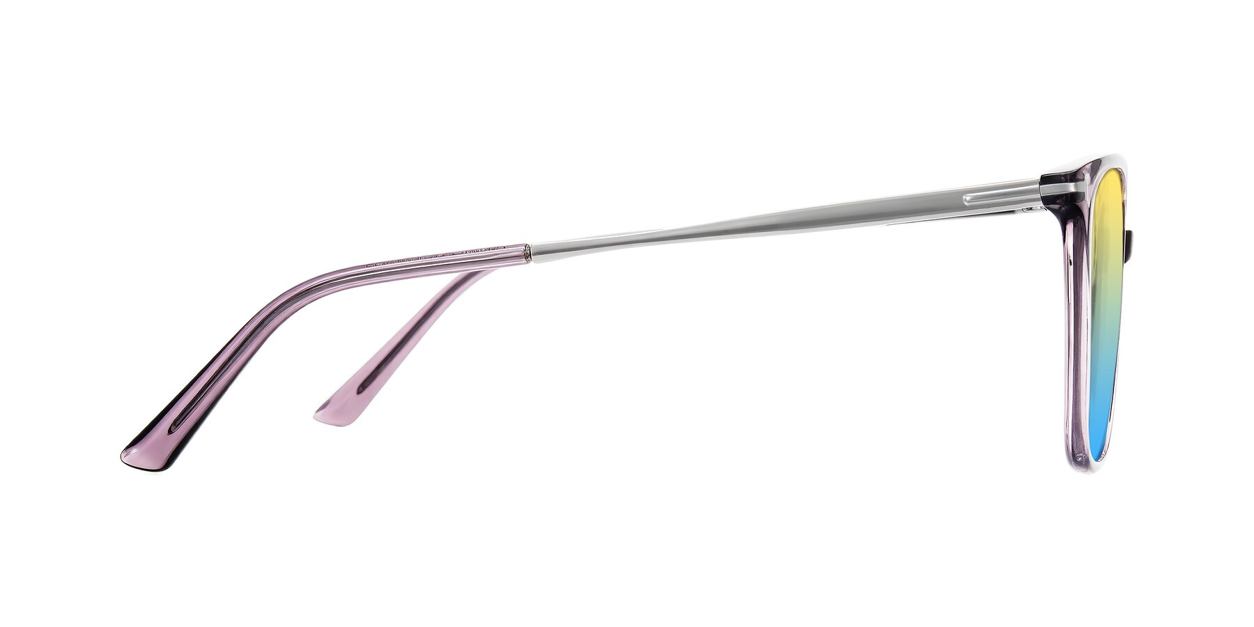 Side of Trusten in Transparent Purple with Yellow / Blue Gradient Lenses