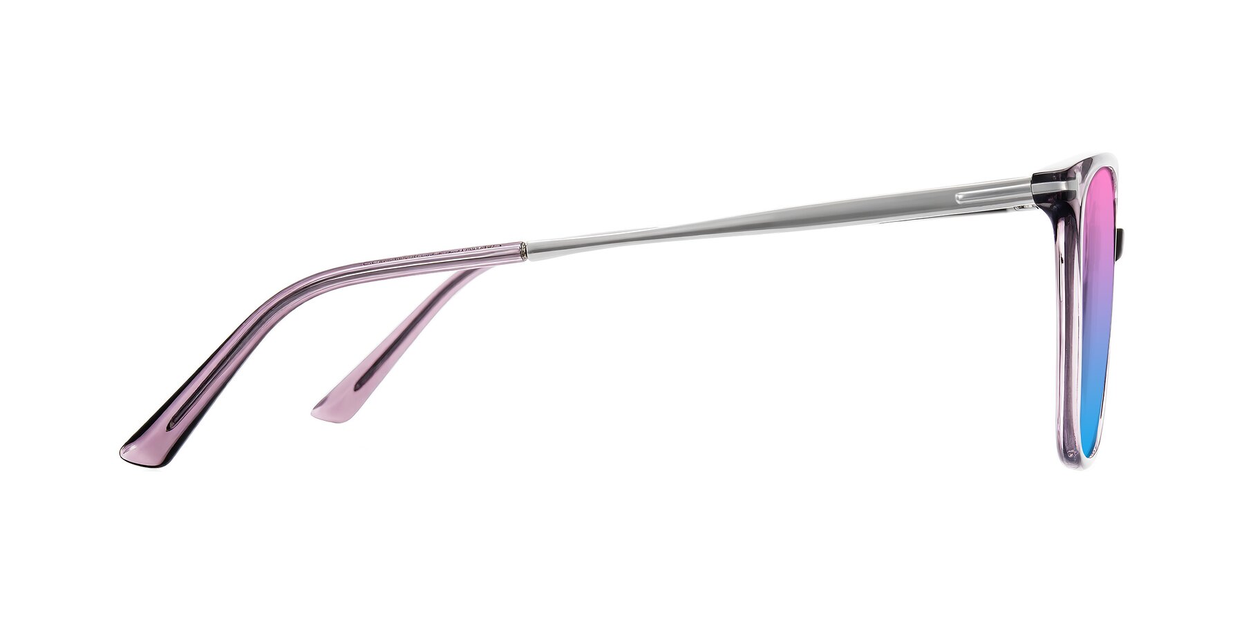 Side of Trusten in Transparent Purple with Pink / Blue Gradient Lenses