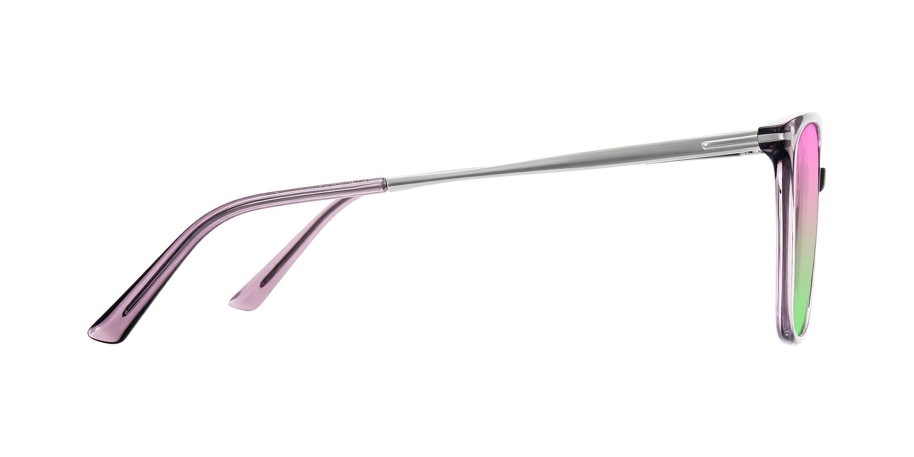 Side of Trusten in Transparent Purple with Pink / Green Gradient Lenses