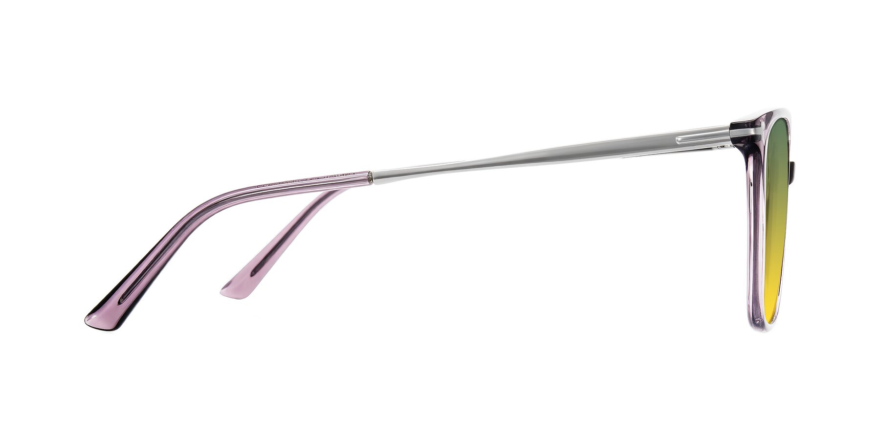 Side of Trusten in Transparent Purple with Green / Yellow Gradient Lenses