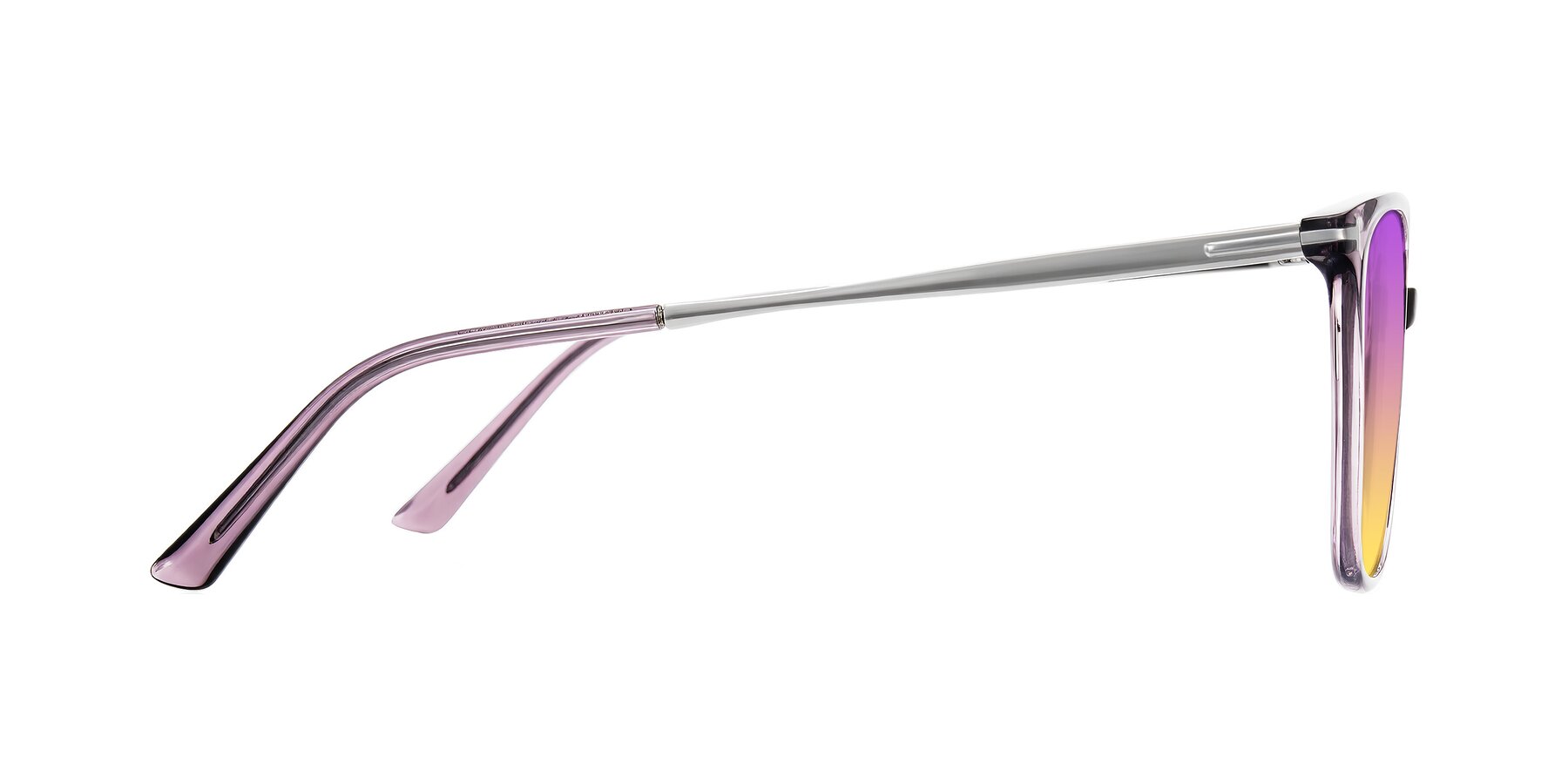 Side of Trusten in Transparent Purple with Purple / Yellow Gradient Lenses