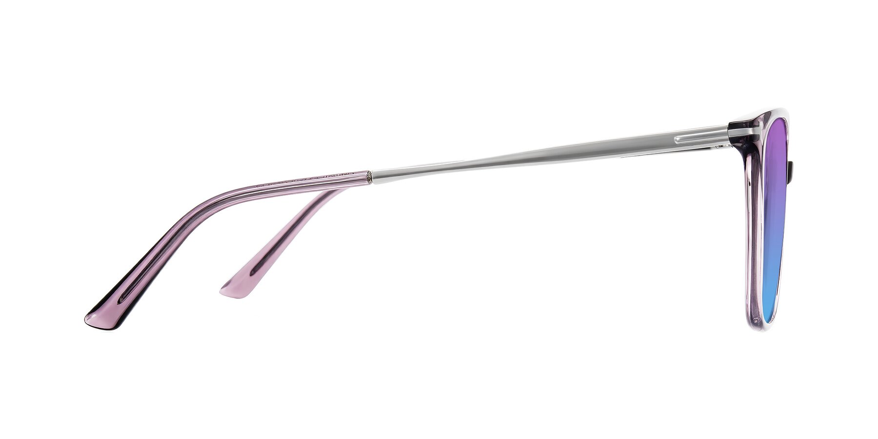 Side of Trusten in Transparent Purple with Purple / Blue Gradient Lenses