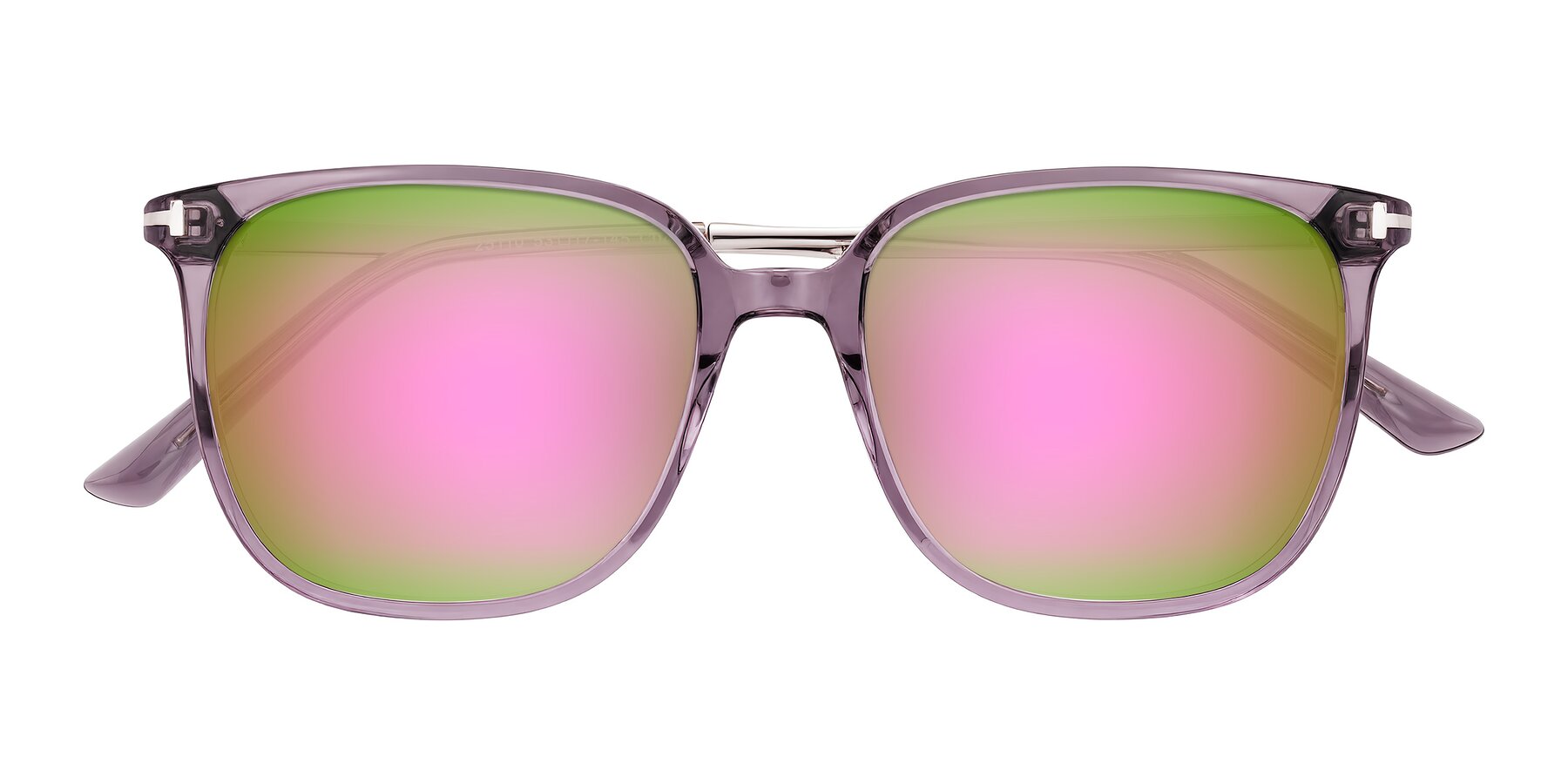 Folded Front of Trusten in Transparent Purple with Pink Mirrored Lenses