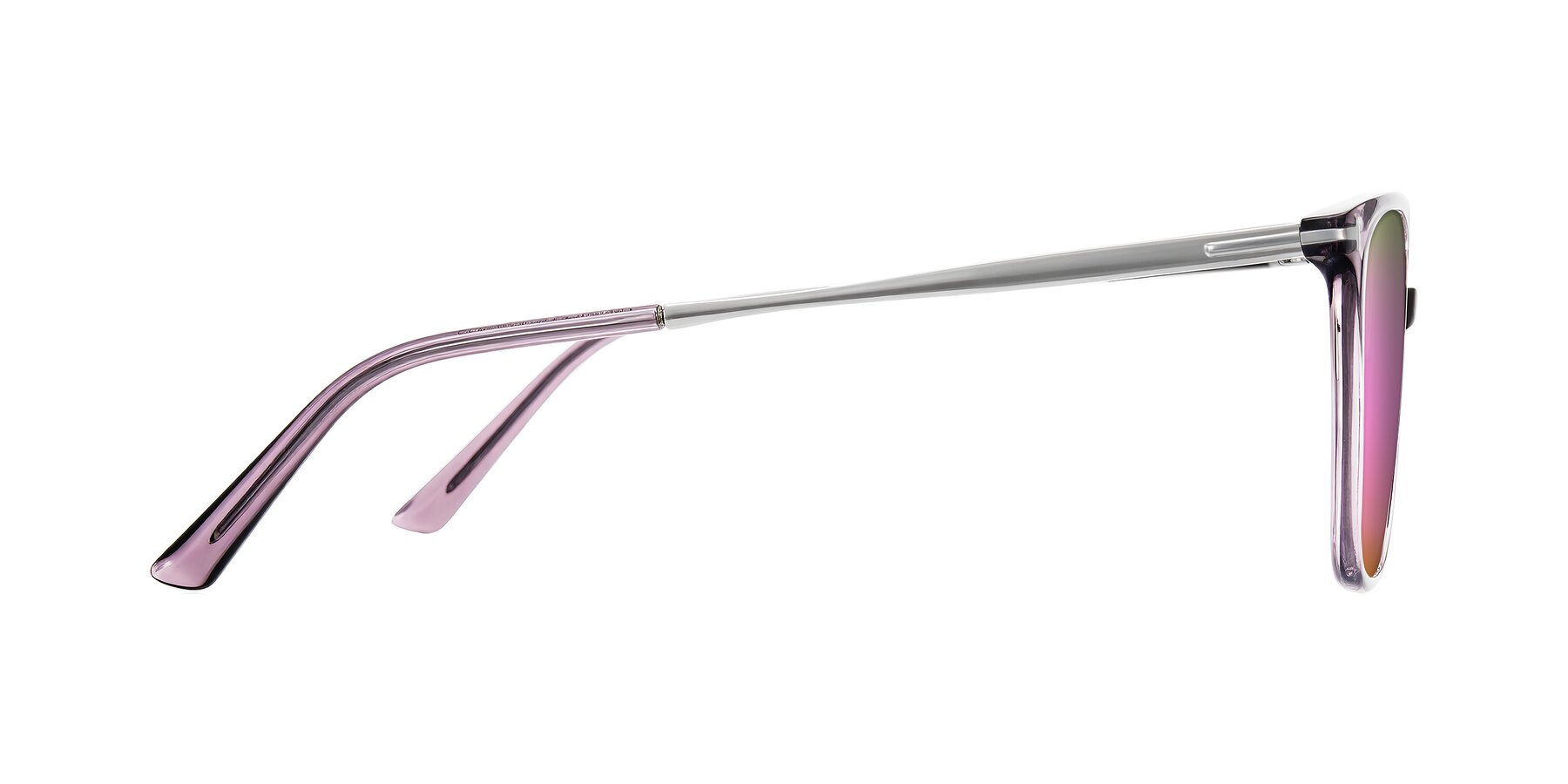 Side of Trusten in Transparent Purple with Pink Mirrored Lenses