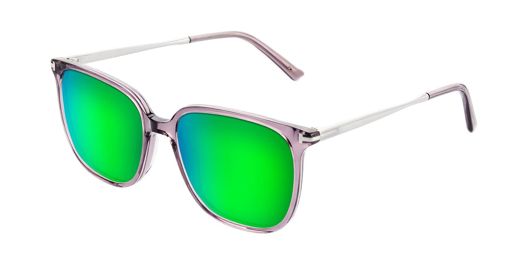 Angle of Trusten in Transparent Purple with Green Mirrored Lenses