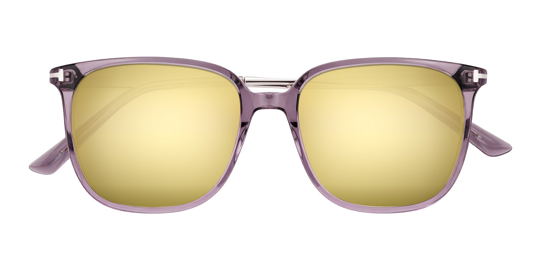 Folded Front of Trusten in Transparent Purple with Gold Mirrored Lenses