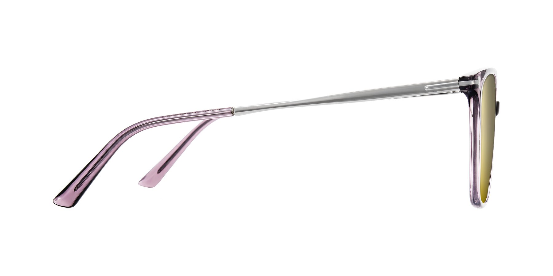 Side of Trusten in Transparent Purple with Gold Mirrored Lenses