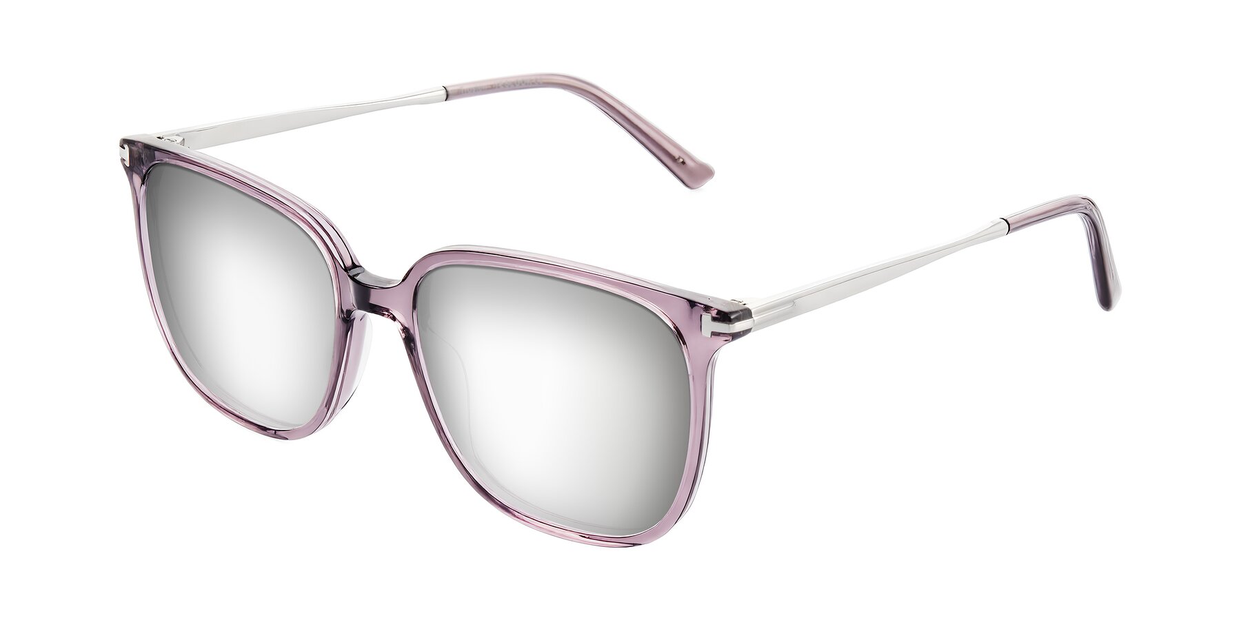 Angle of Trusten in Transparent Purple with Silver Mirrored Lenses