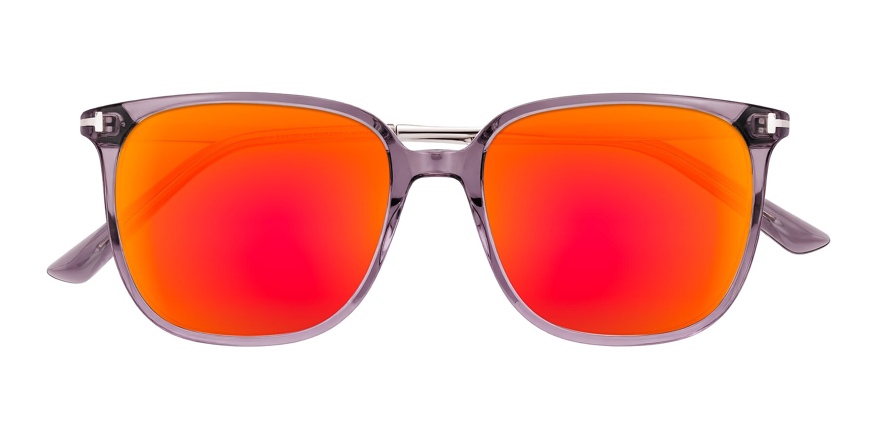 Folded Front of Trusten in Transparent Purple with Red Gold Mirrored Lenses