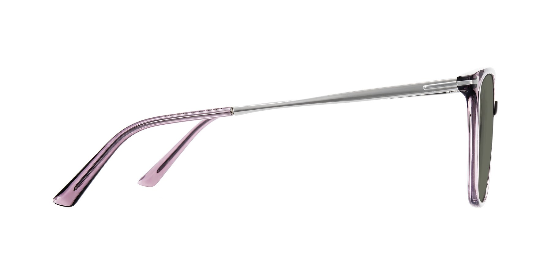 Side of Trusten in Transparent Purple with Gray Polarized Lenses
