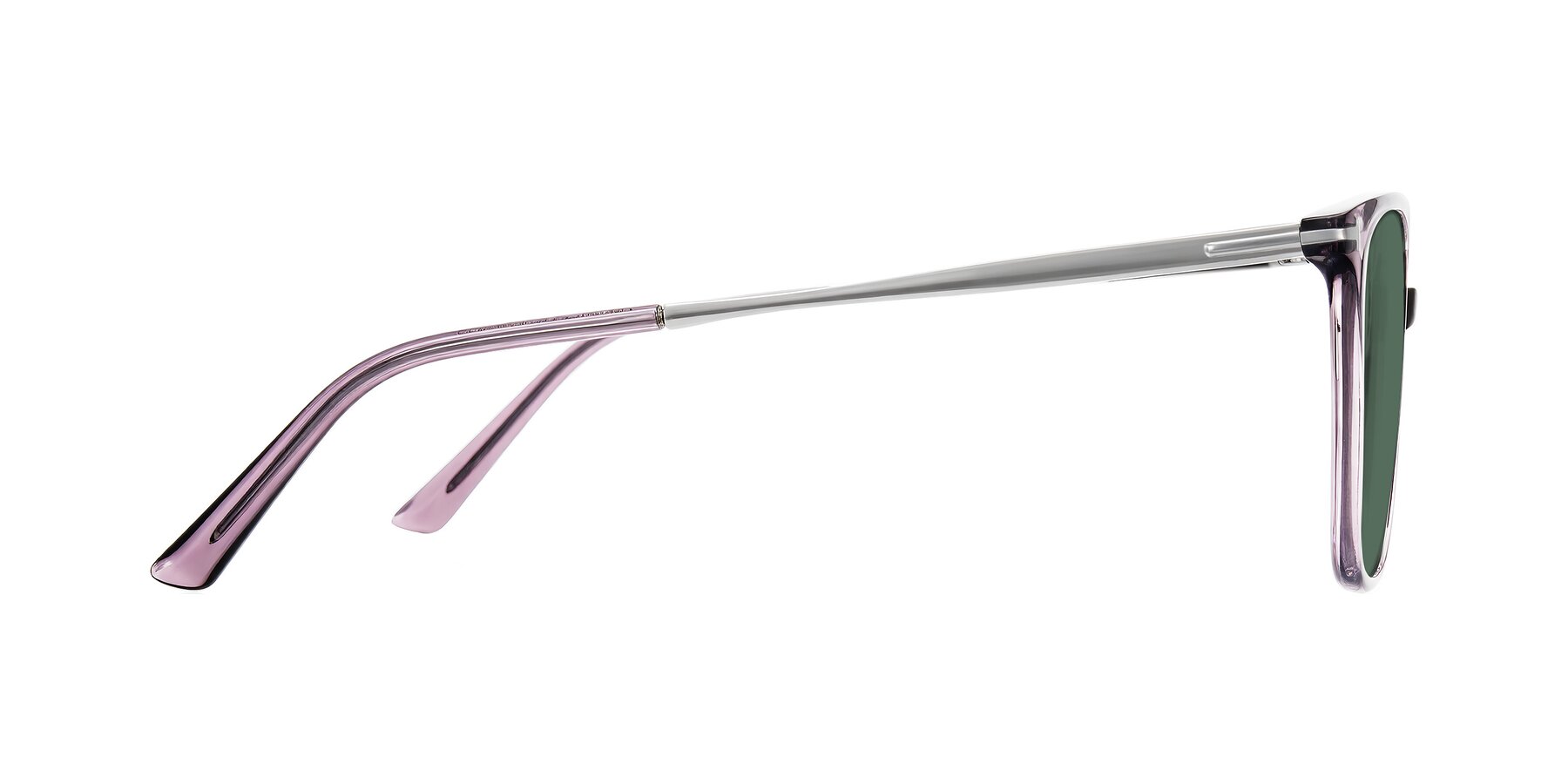 Side of Trusten in Transparent Purple with Green Polarized Lenses