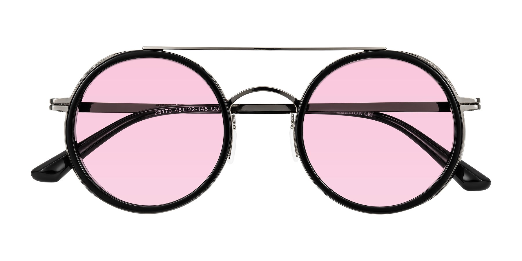 Folded Front of Lodovico in Black with Light Pink Tinted Lenses