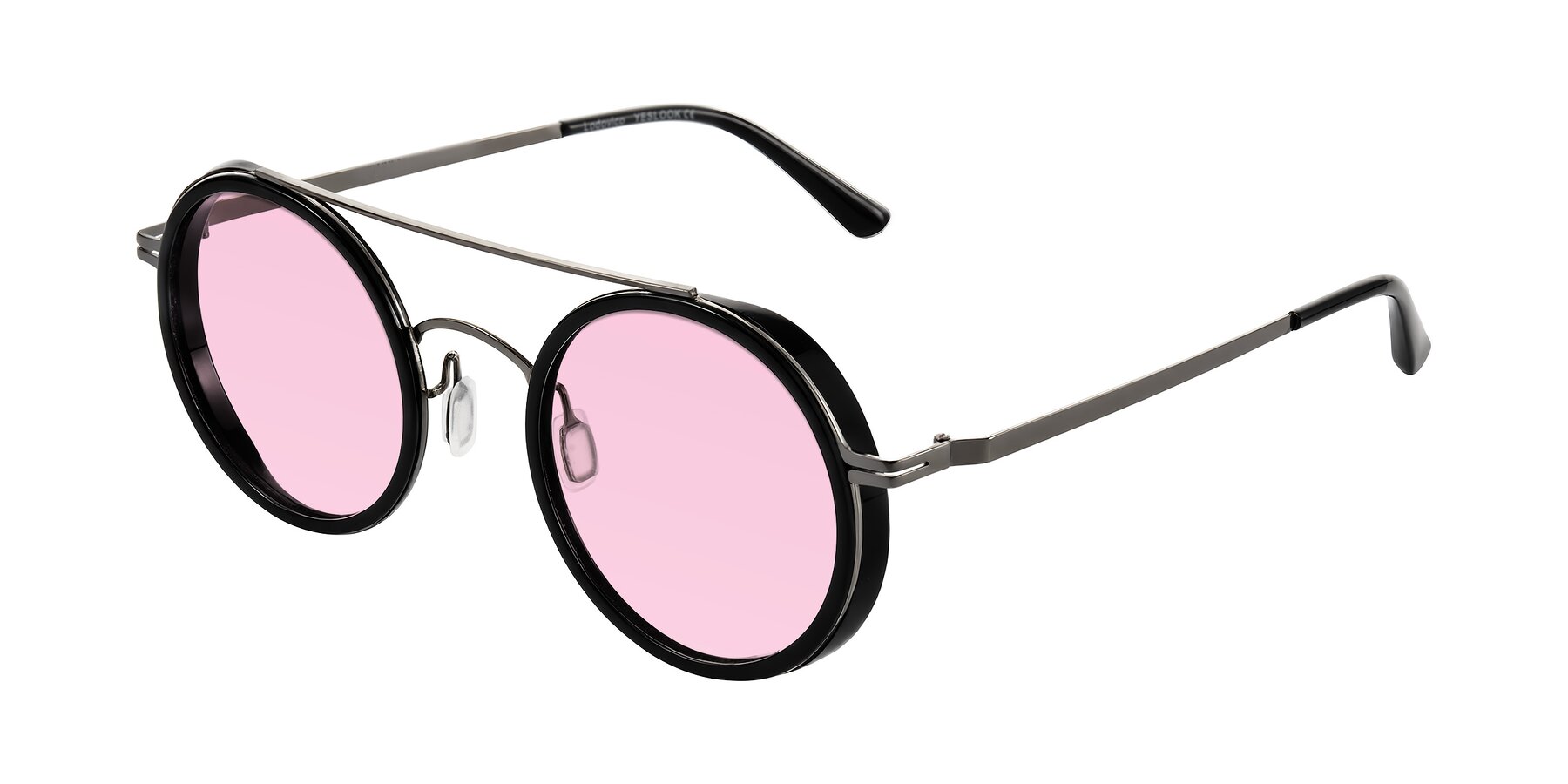 Angle of Lodovico in Black with Light Pink Tinted Lenses