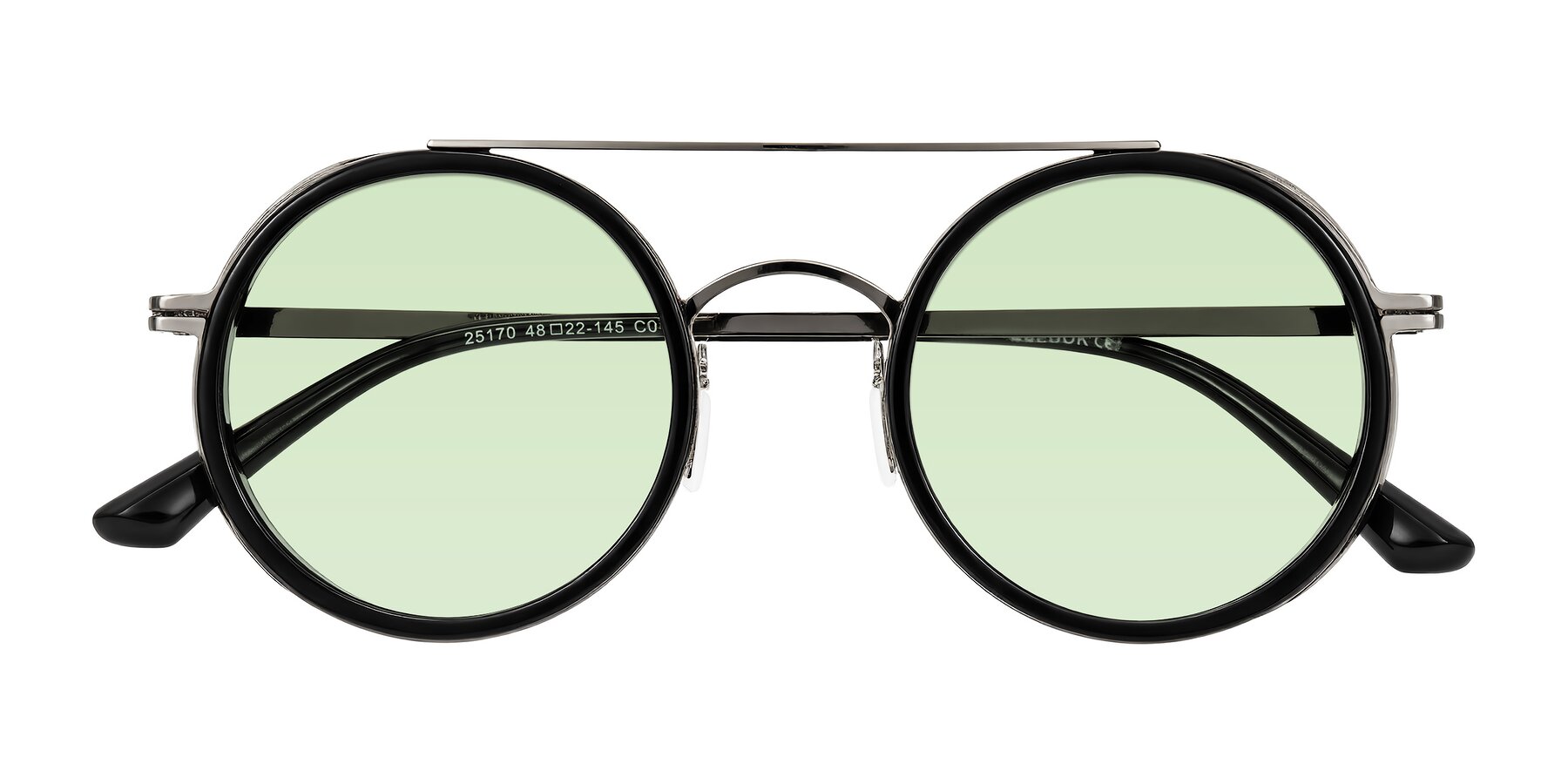 Folded Front of Lodovico in Black with Light Green Tinted Lenses