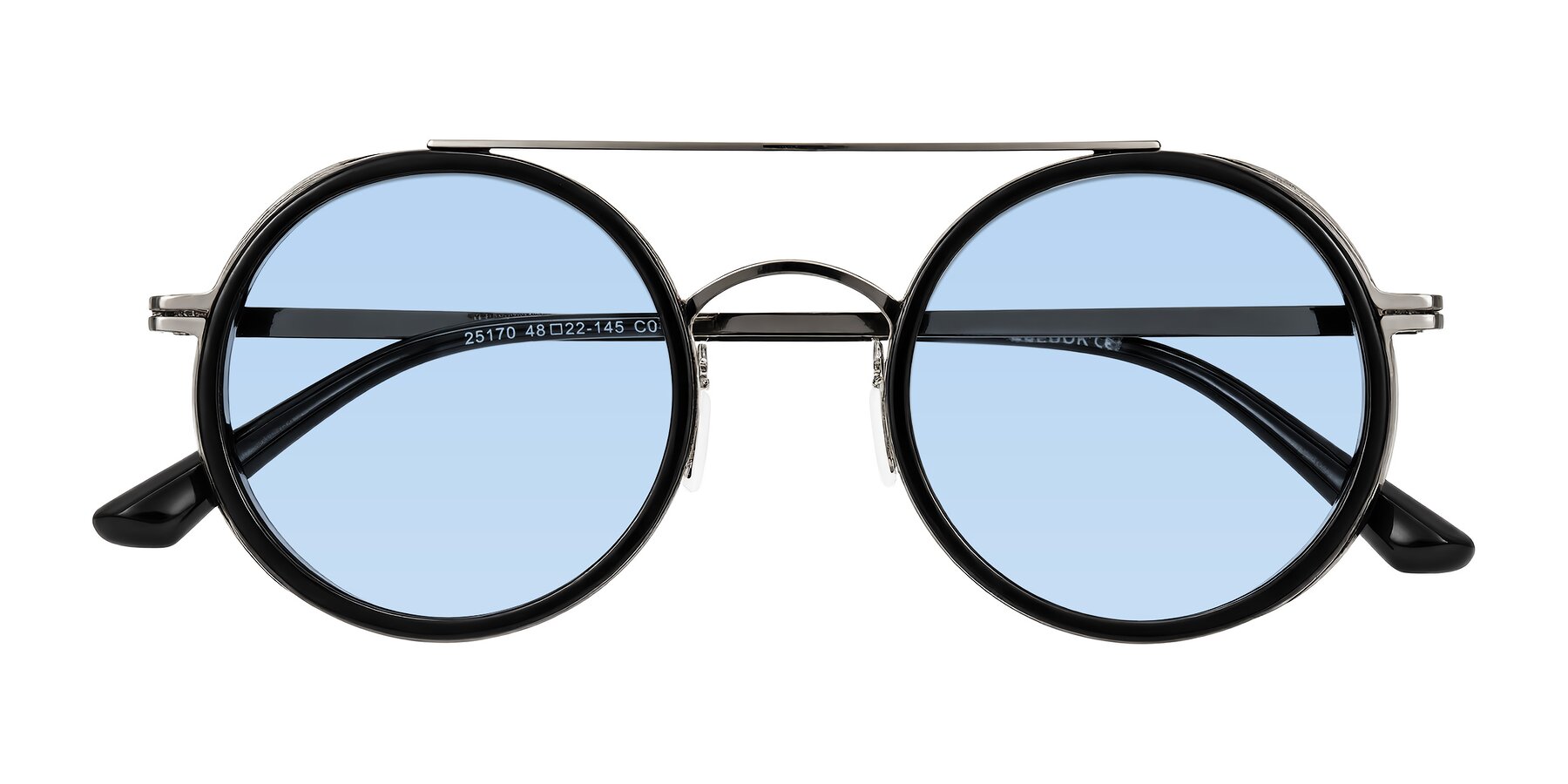 Folded Front of Lodovico in Black with Light Blue Tinted Lenses