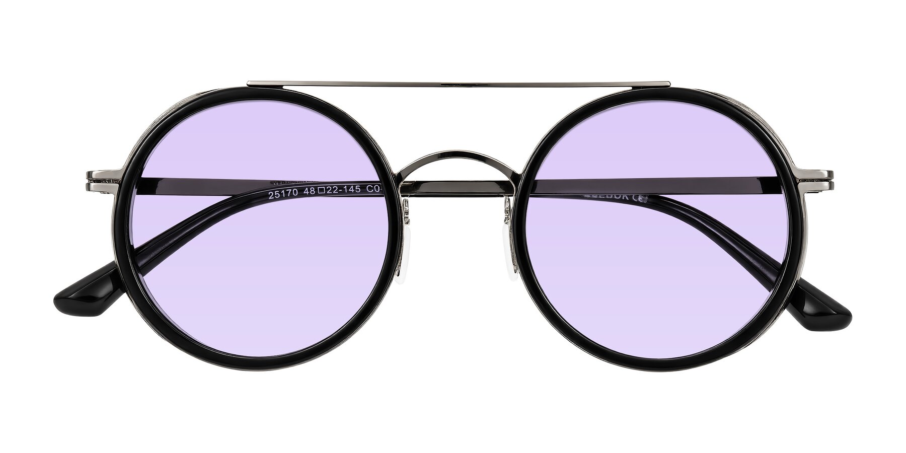 Folded Front of Lodovico in Black with Light Purple Tinted Lenses