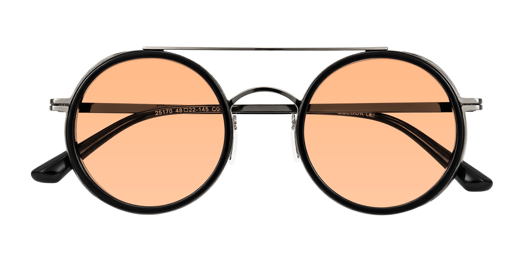 Folded Front of Lodovico in Black with Light Orange Tinted Lenses