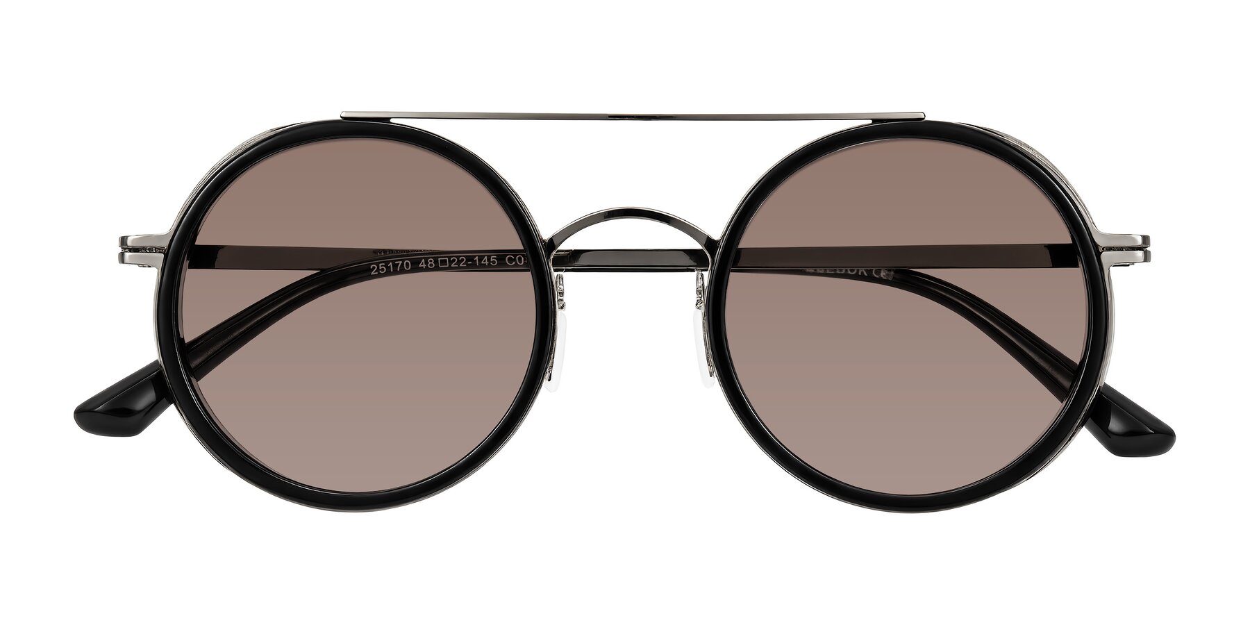 Folded Front of Lodovico in Black with Medium Brown Tinted Lenses