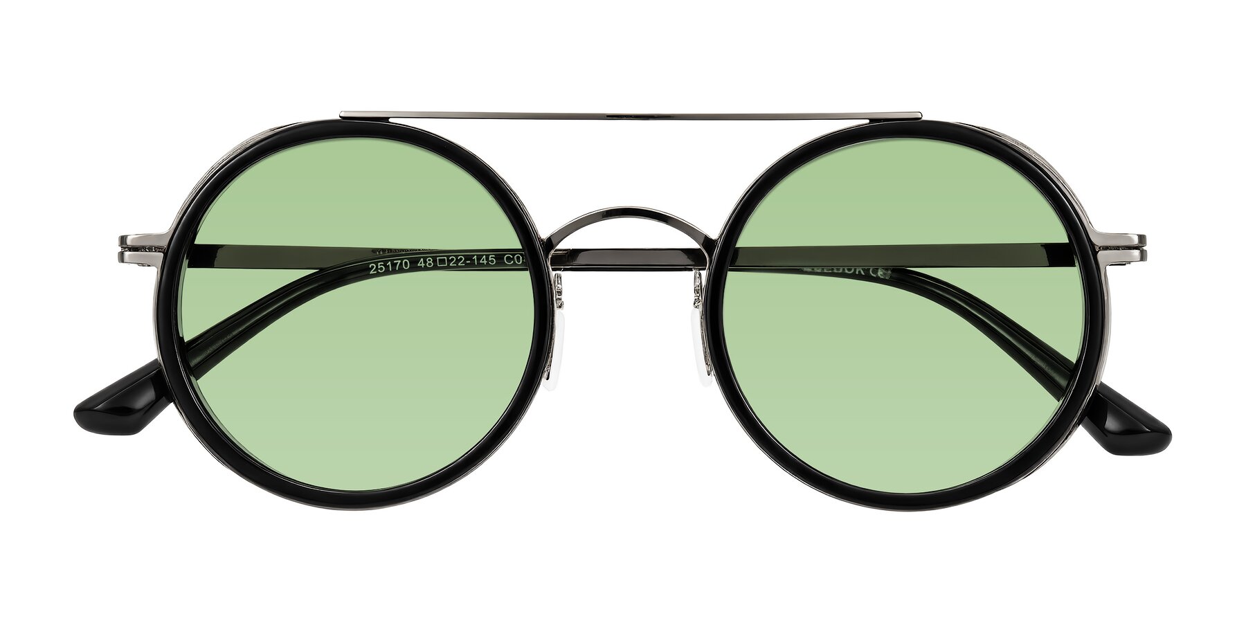 Folded Front of Lodovico in Black with Medium Green Tinted Lenses