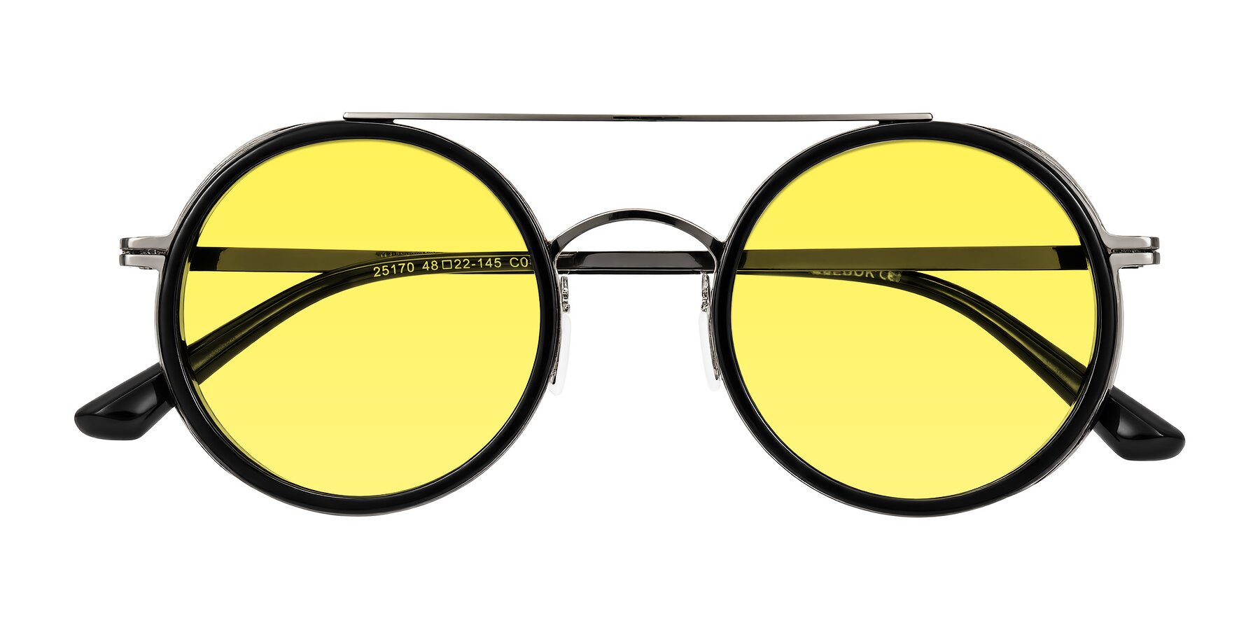 Folded Front of Lodovico in Black with Medium Yellow Tinted Lenses