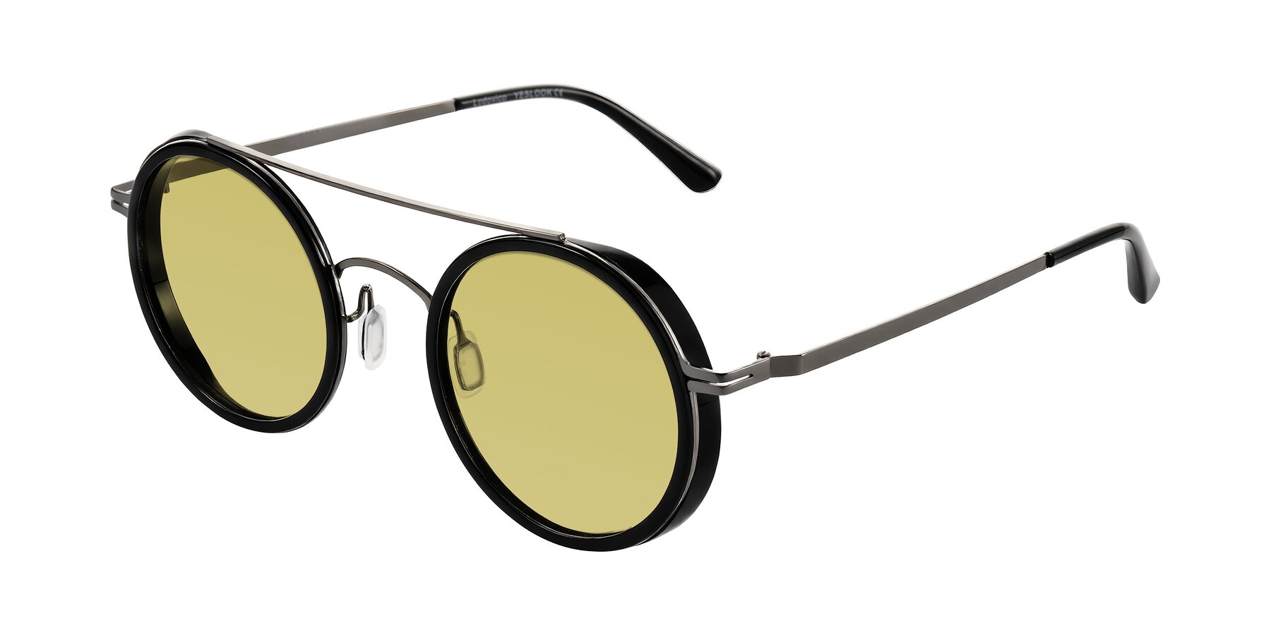 Angle of Lodovico in Black with Medium Champagne Tinted Lenses